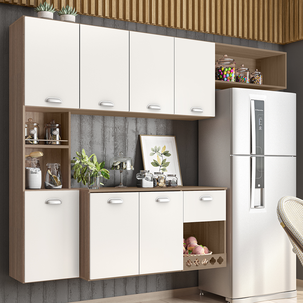 Cozinha Suspensa 7 Portas 180 cm Mali Carvalho Oak Off White PLN