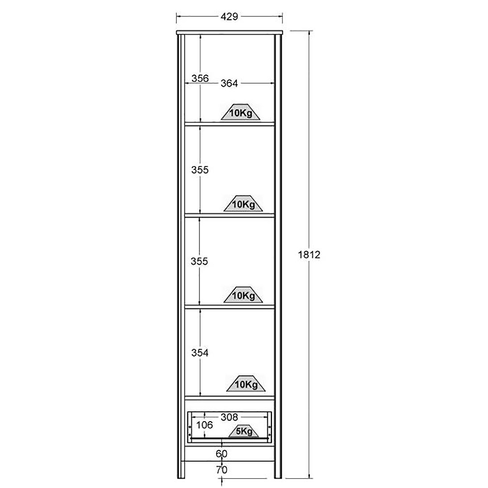 Cristaleira 1 Porta Vidro 1 Gaveta 180x43 cm E962 Branco Dtall