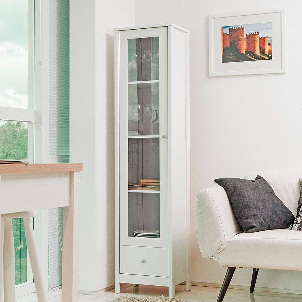 Cristaleira 1 Porta Vidro 1 Gaveta 180x43 cm E962 Branco Dtall