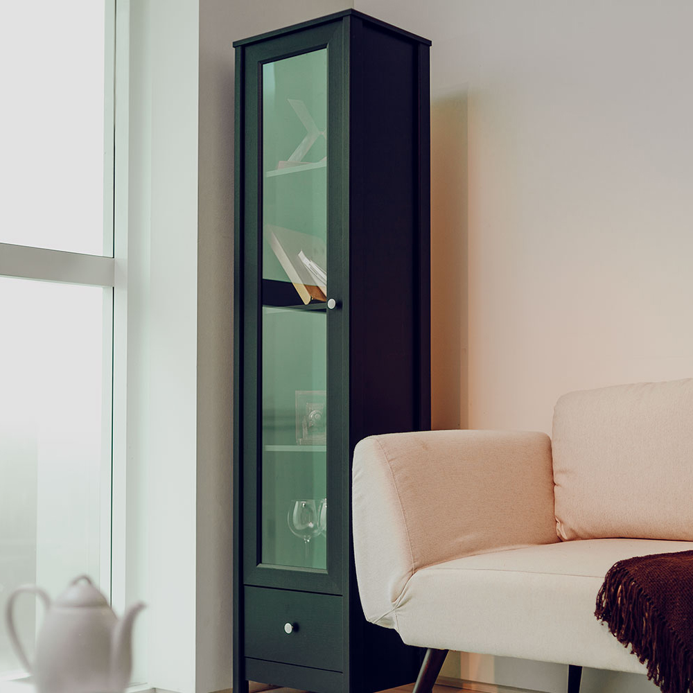 Cristaleira 1 Porta Vidro 1 Gaveta 180x43 cm E962 Preto Dtall