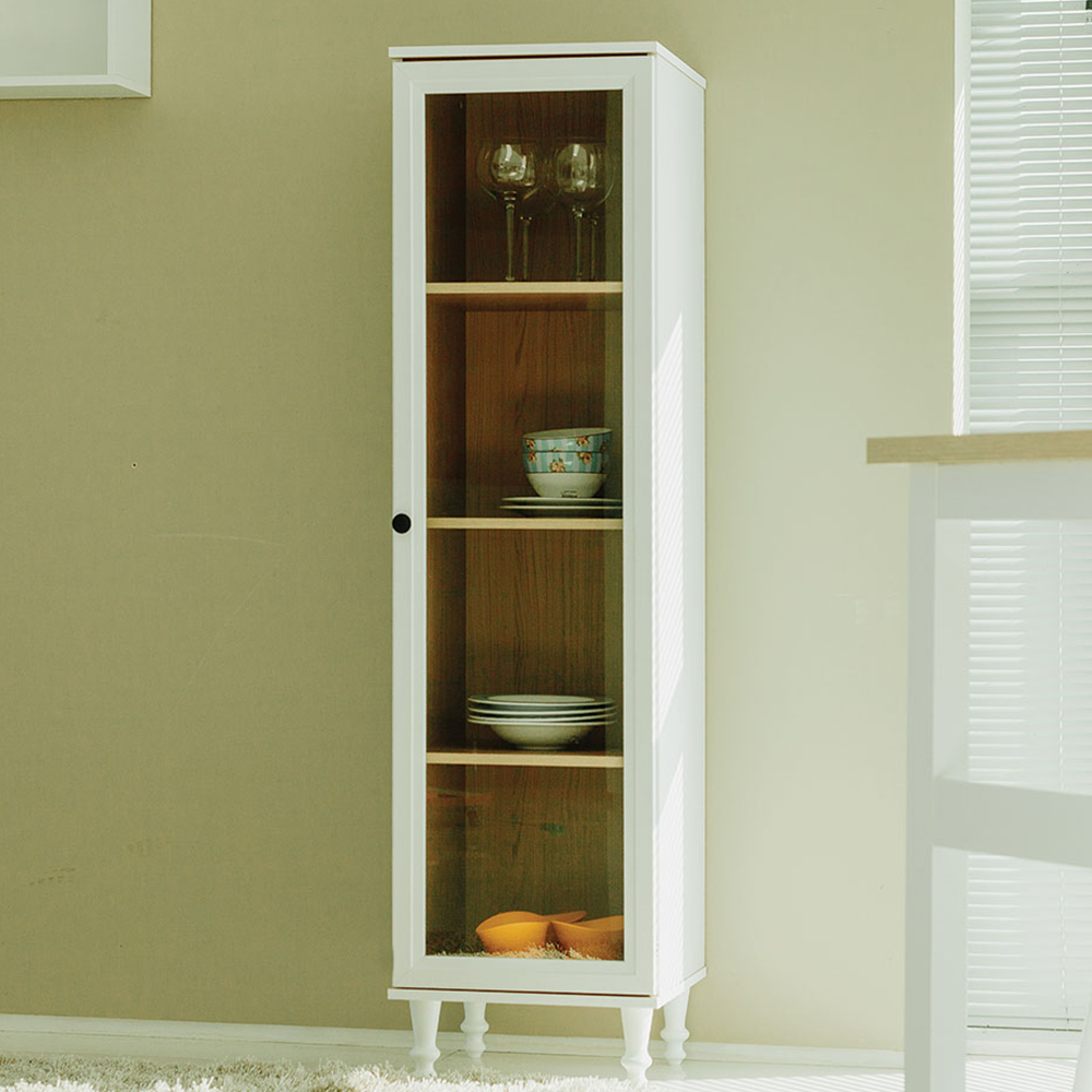 Cristaleira 1 Porta Vidro Pes Madeira 151x40 cm E963 Branco Dtall