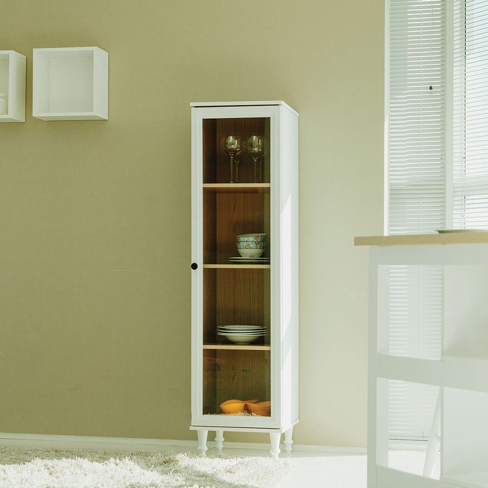 Cristaleira 1 Porta Vidro Pes Madeira 151x40 cm E963 Branco Dtall