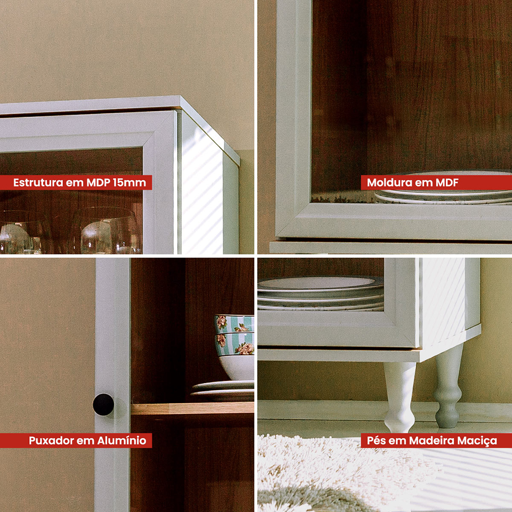 Cristaleira 1 Porta Vidro Pes Madeira 151x40 cm E963 Cinza Dtall