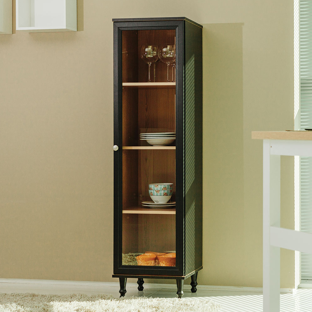 Cristaleira 1 Porta Vidro Pes Madeira 151x40 cm E963 Preto Dtall