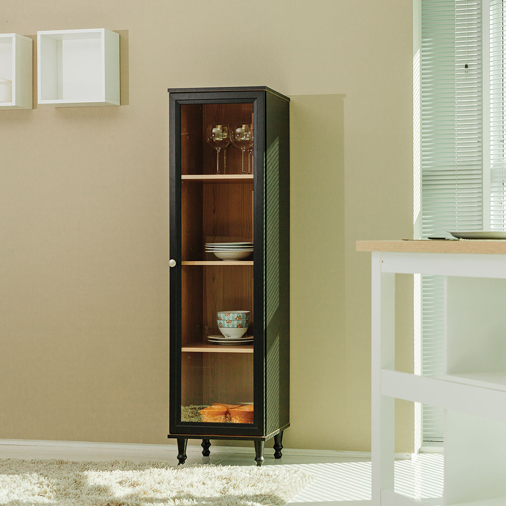 Cristaleira 1 Porta Vidro Pes Madeira 151x40 cm E963 Preto Dtall