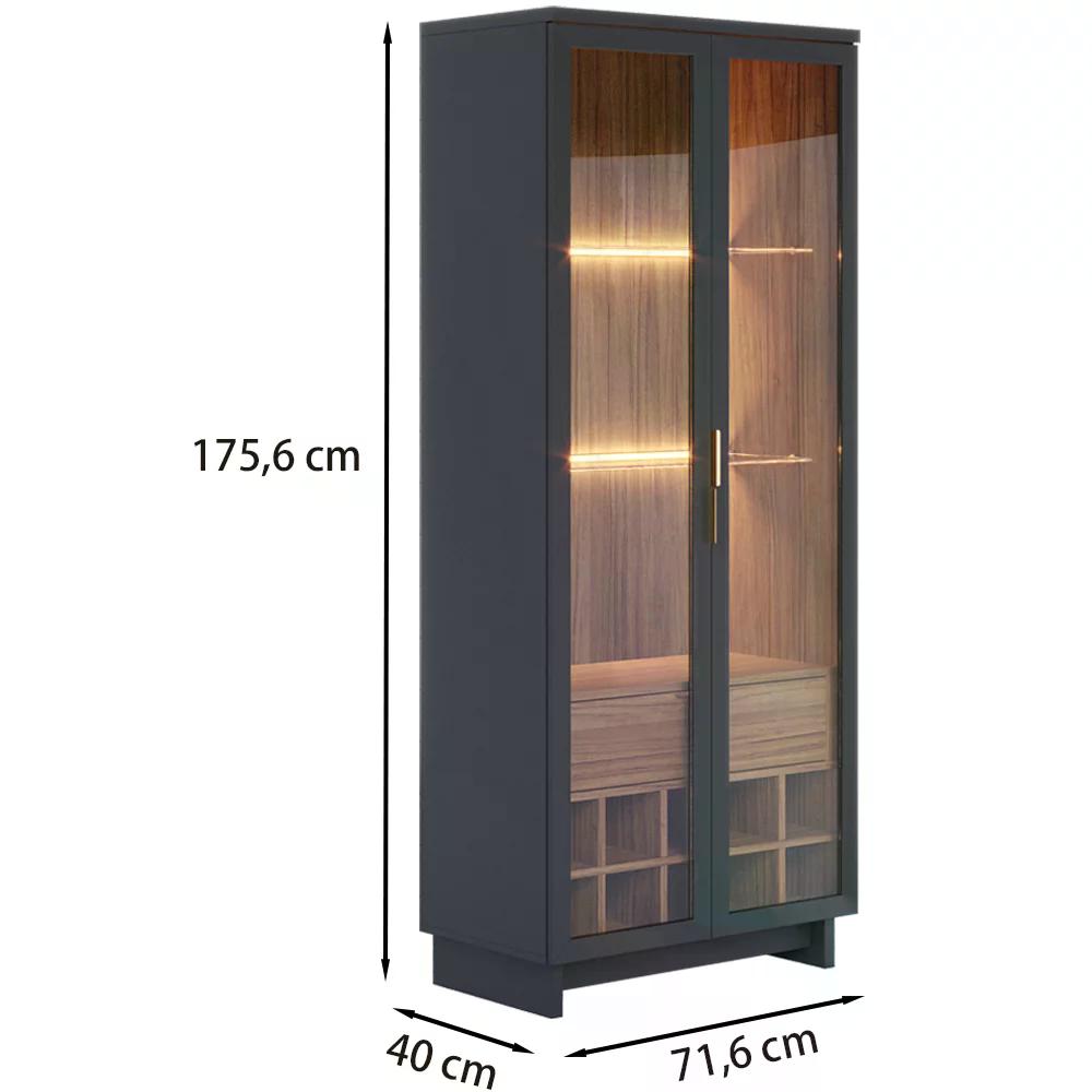 Cristaleira 2 Portas 1 Gaveta Guanabara Preto Noce Milano CLB