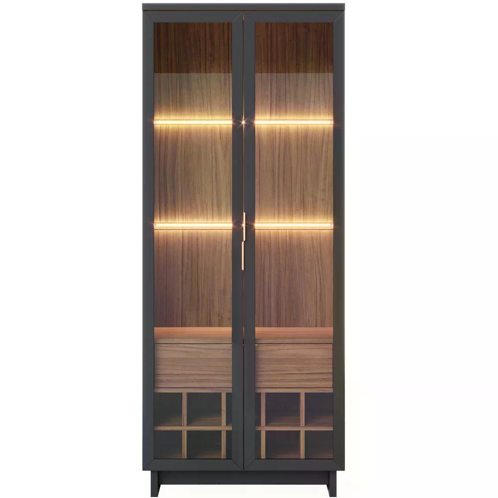 Cristaleira 2 Portas 1 Gaveta Guanabara Preto Noce Milano CLB