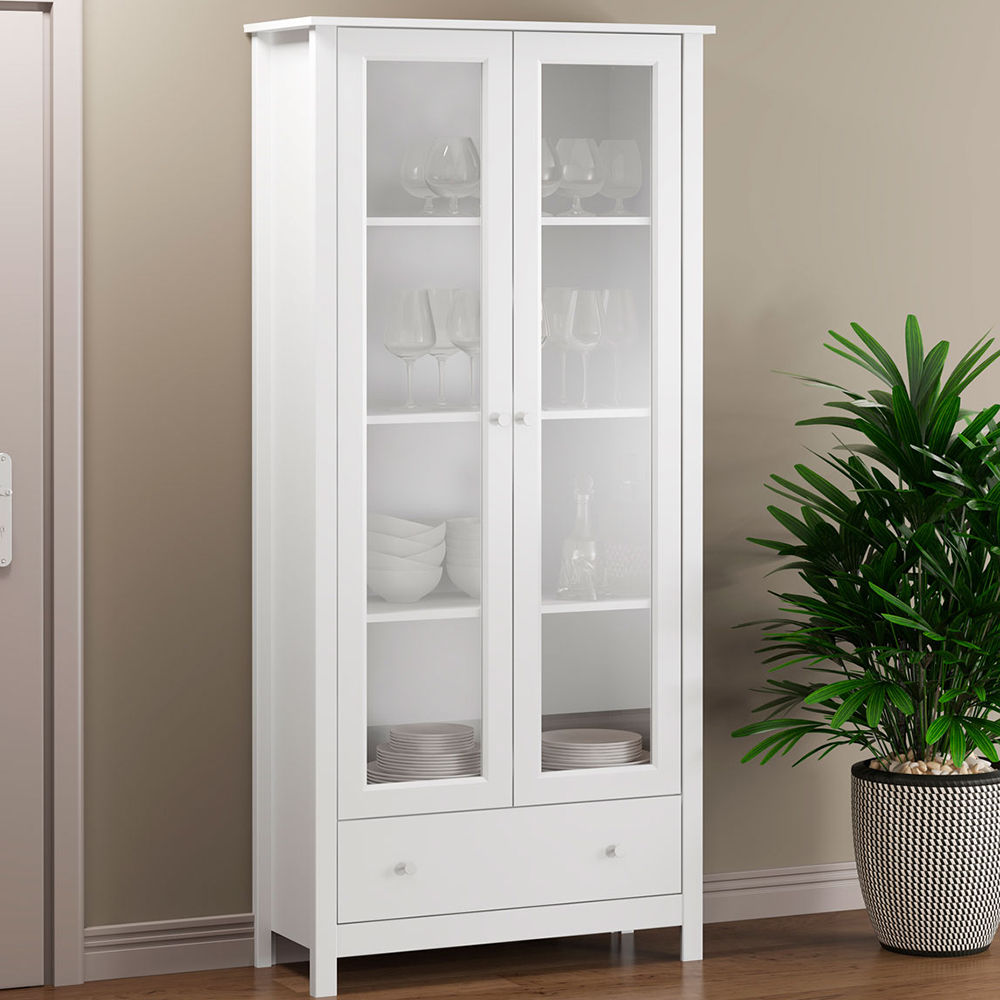 Cristaleira 2 Portas Vidro 1 Gaveta 180x80 cm E954 Branco Dtall