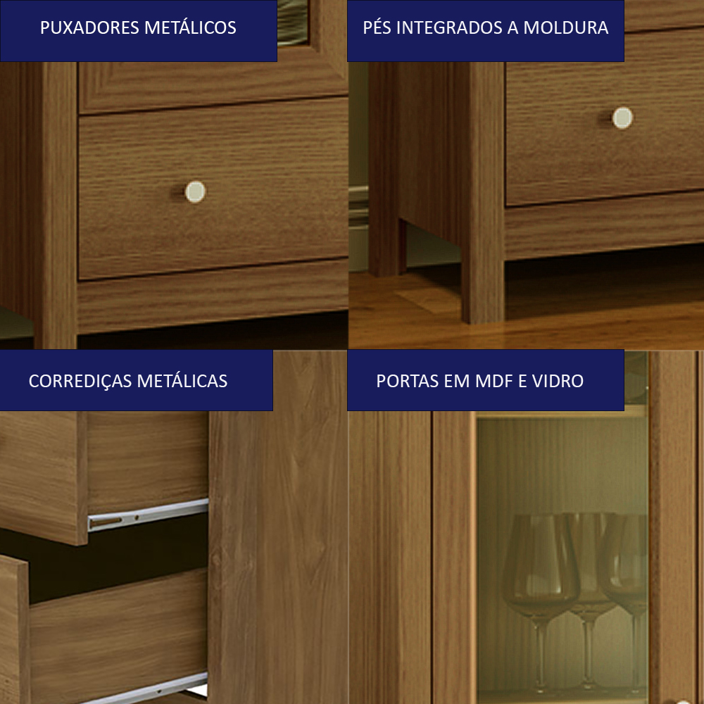 Cristaleira 2 Portas Vidro 1 Gaveta 180x80 cm E954 Diamond Dtall