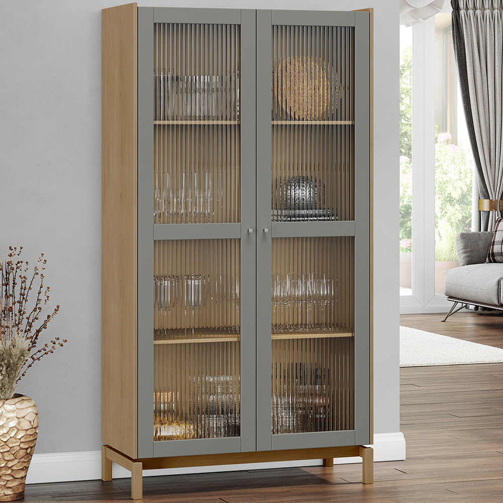 Cristaleira 2 Portas Vidro Canelado 190x100 cm 2158 Oak Ferrolack Milani Store