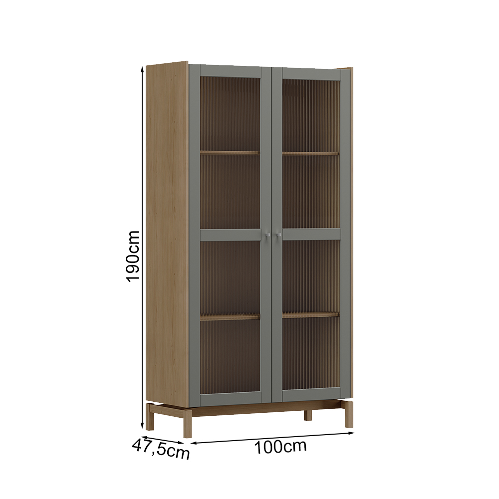 Cristaleira 2 Portas Vidro Canelado 190x100 cm 2158 Oak Ferrolack Milani Store