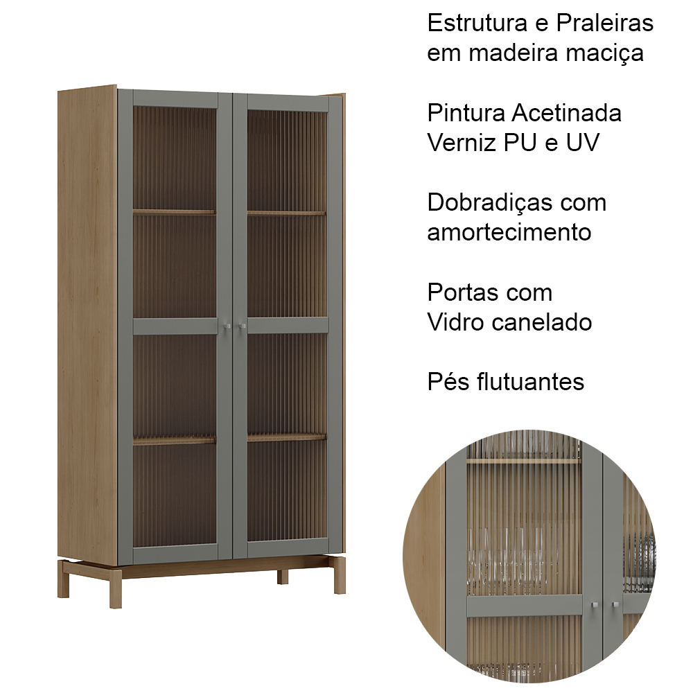 Cristaleira 2 Portas Vidro Canelado 190x100 cm 2158 Oak Ferrolack Milani Store