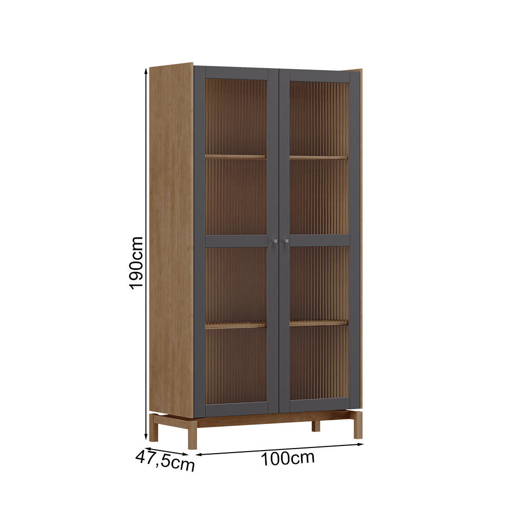Cristaleira 2 Portas Vidro Canelado 190x100 cm 2158 Tauari Concret Milani Store