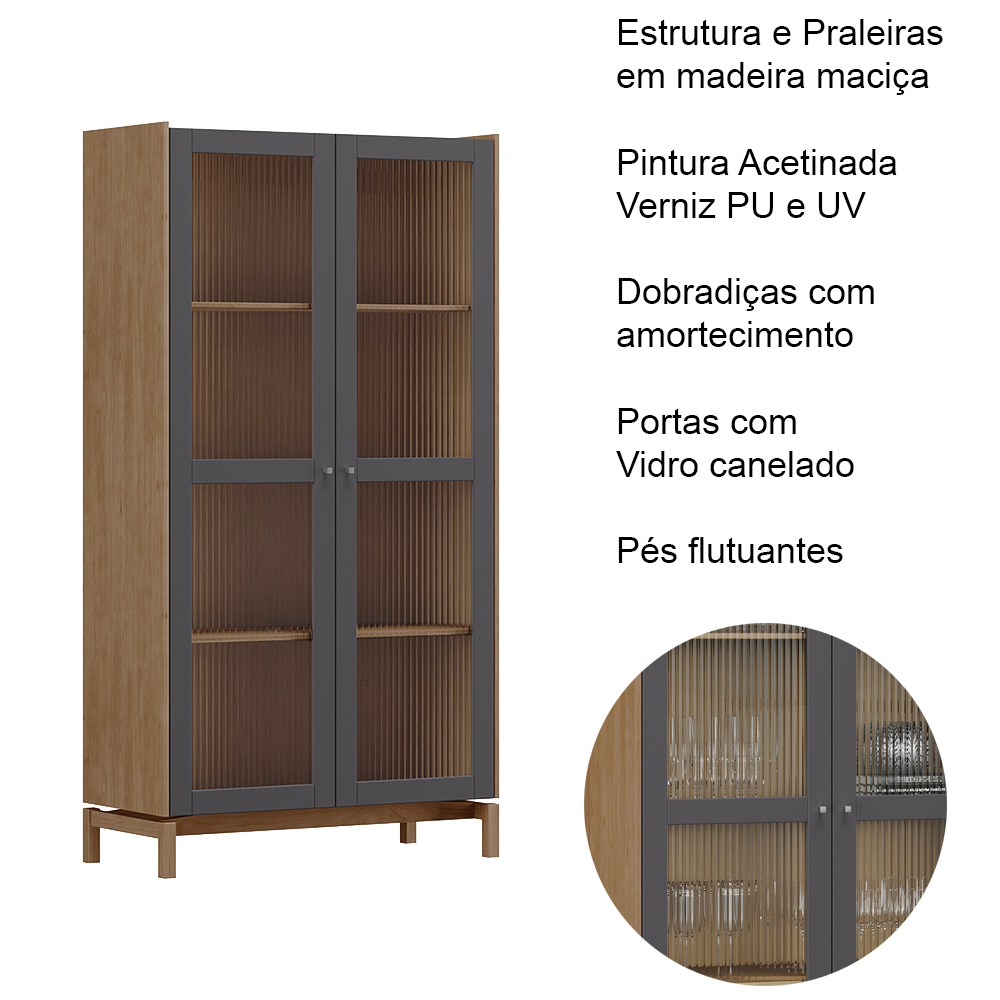 Cristaleira 2 Portas Vidro Canelado 190x100 cm 2158 Tauari Concret Milani Store