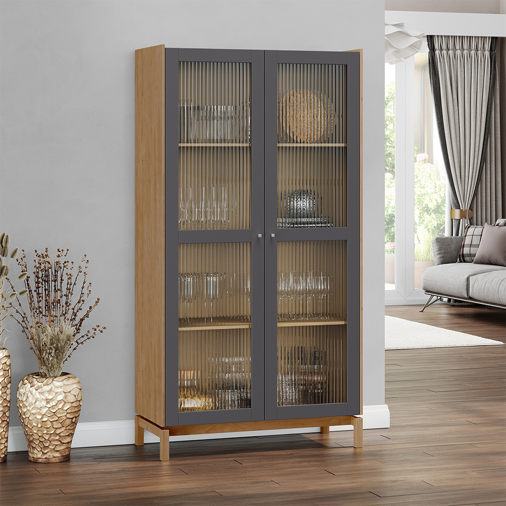 Cristaleira 2 Portas Vidro Canelado 190x100 cm 2158 Tauari Concret Milani Store