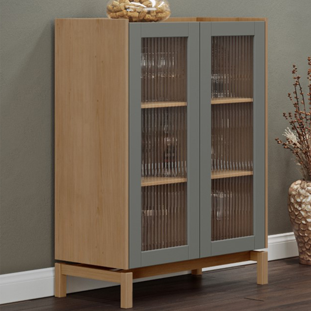 Cristaleira 2 Portas Vidro Canelado 80 cm 2156 Oak Ferrolack Milani Store