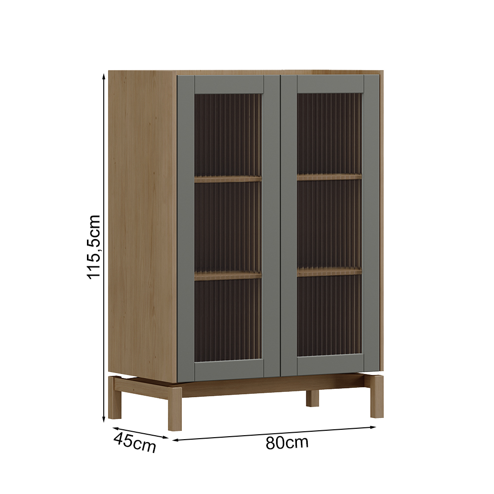 Cristaleira 2 Portas Vidro Canelado 80 cm 2156 Oak Ferrolack Milani Store