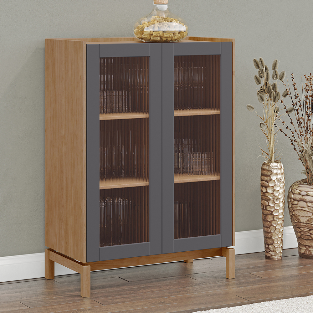 Cristaleira 2 Portas Vidro Canelado 80 cm 2156 Tauari Concret Milani Store