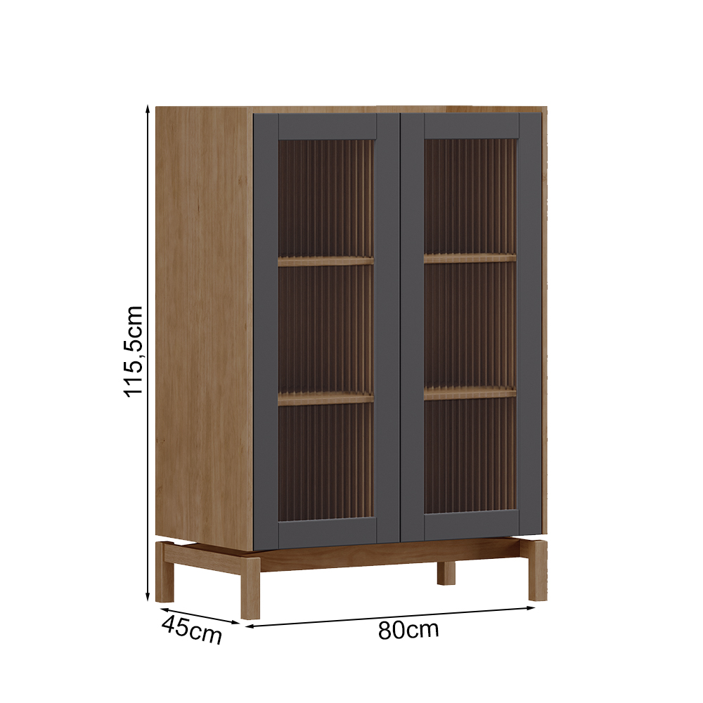 Cristaleira 2 Portas Vidro Canelado 80 cm 2156 Tauari Concret Milani Store