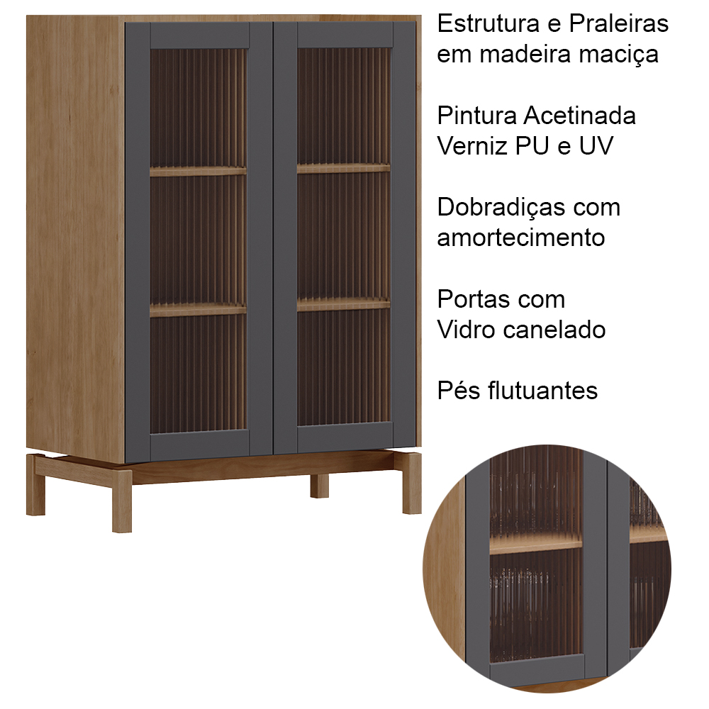 Cristaleira 2 Portas Vidro Canelado 80 cm 2156 Tauari Concret Milani Store