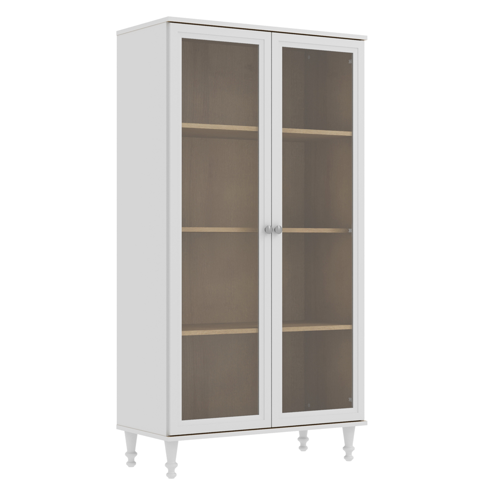 Cristaleira 2 Portas Vidro Pes Madeira 151x80 cm E957 Branco Dtall