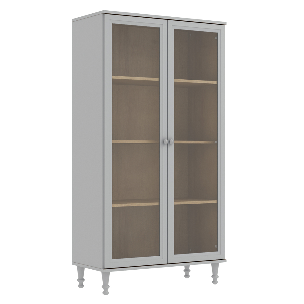 Cristaleira 2 Portas Vidro Pes Madeira 151x80 cm E957 Cinza Dtall