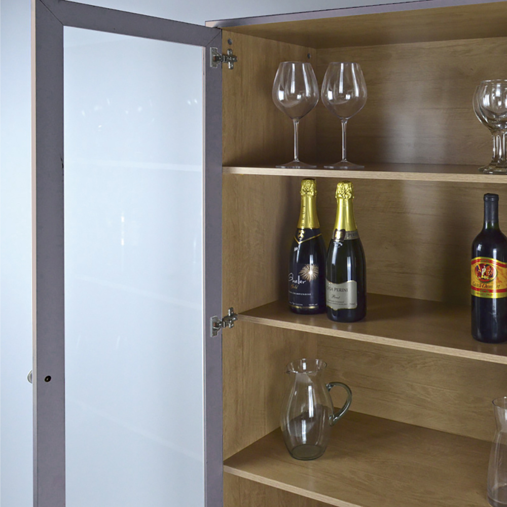 Cristaleira 2 Portas Vidro Pes Madeira 151x80 cm E957 Cinza Dtall