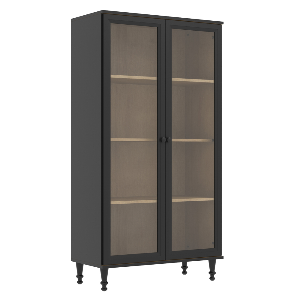 Cristaleira 2 Portas Vidro Pes Madeira 151x80 cm E957 Preto Dtall