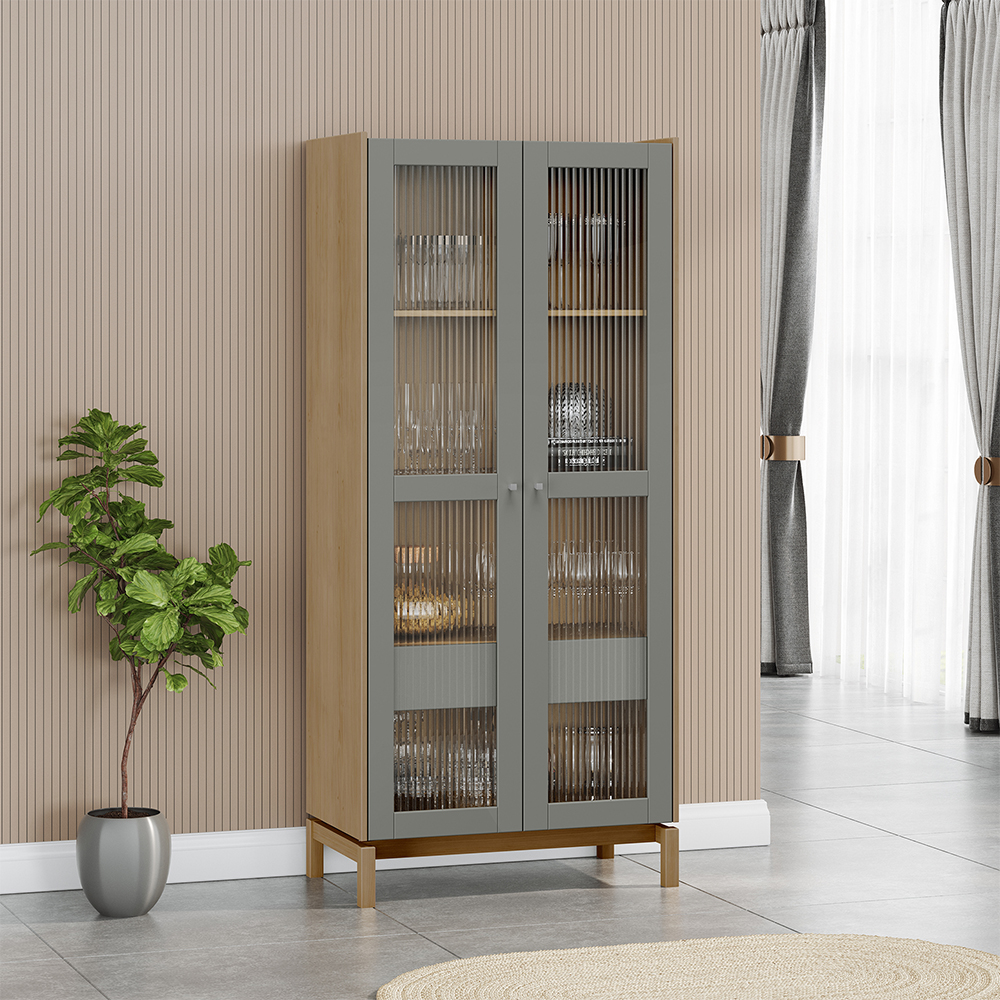 Cristaleira 2P 1G Vidro Balcao Buffet 4P Oak Ferrolack Milani Store