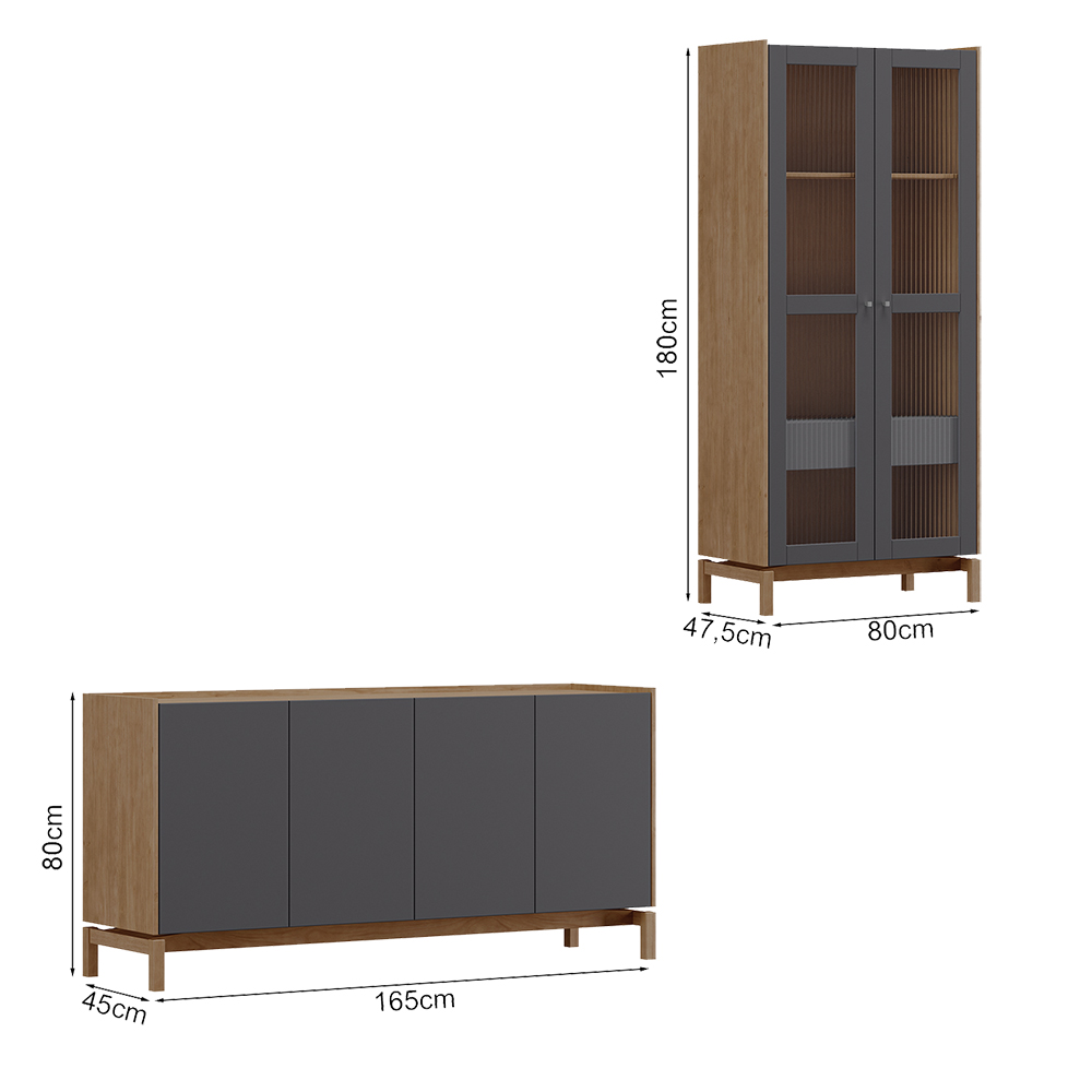 Cristaleira 2P 1G Vidro Balcao Buffet 4P Tauari Concret Milani Store
