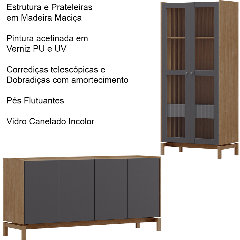 Cristaleira 2P 1G Vidro Balcao Buffet 4P Tauari Concret Milani Store