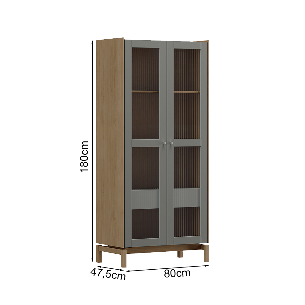 Cristaleira 2P 1G Vidro Canelado 180x80 cm 2157 Oak Ferrolack Milani Store