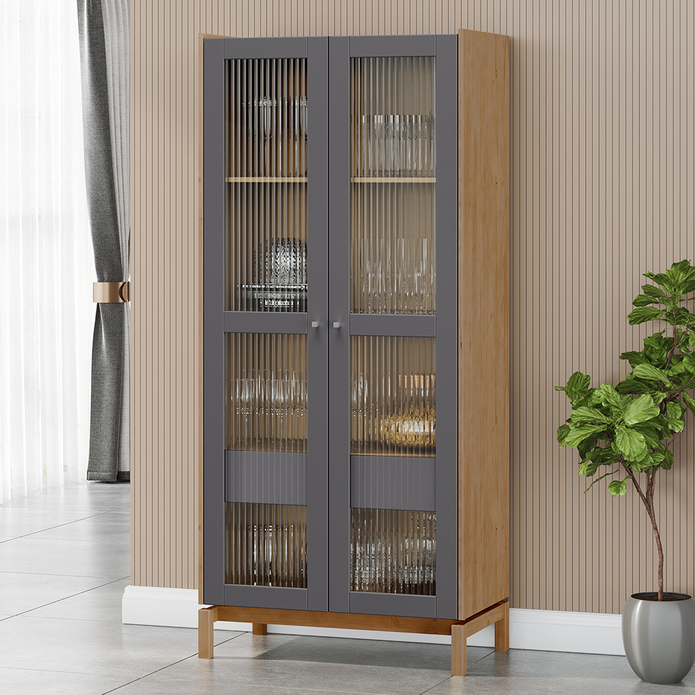 Cristaleira 2P 1G Vidro Canelado 180x80 cm 2157 Tauari Concret Milani Store