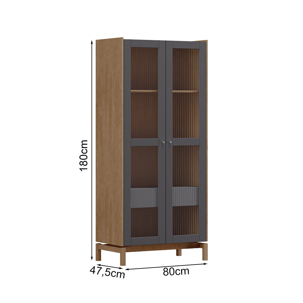 Cristaleira 2P 1G Vidro Canelado 180x80 cm 2157 Tauari Concret Milani Store