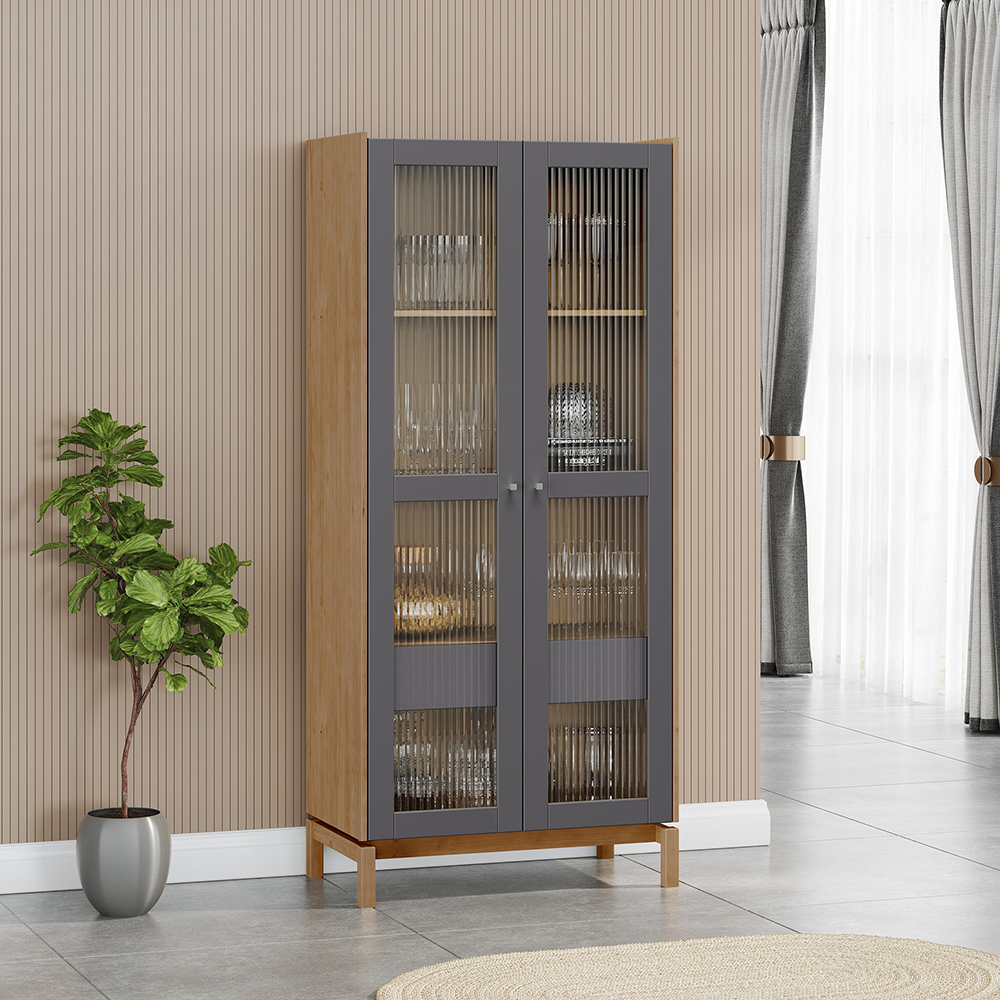 Cristaleira 2P 1G Vidro Canelado 180x80 cm 2157 Tauari Concret Milani Store