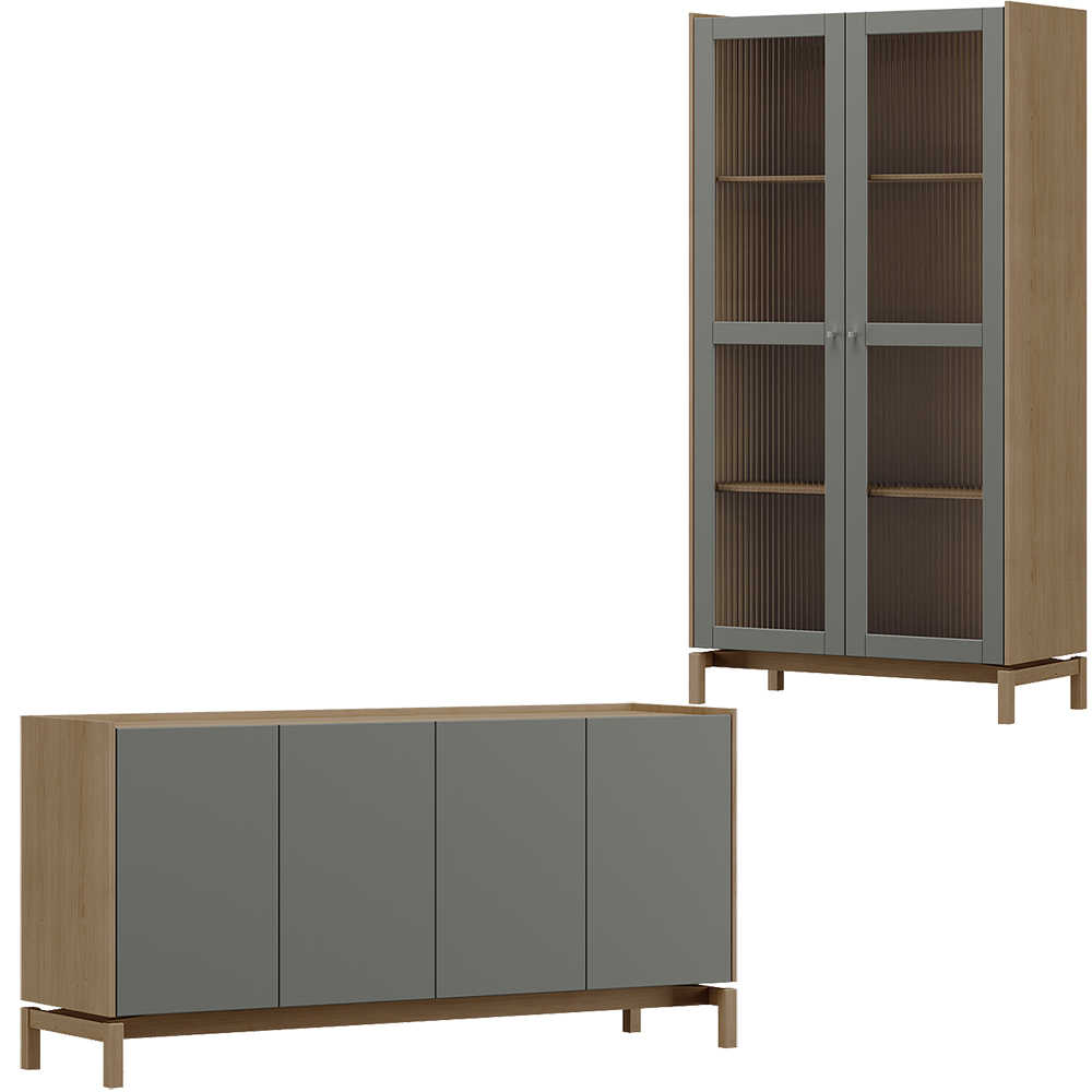 Cristaleira 2P Vidro Balcao Buffet 4P 1G Oak Ferrolack Milani Store