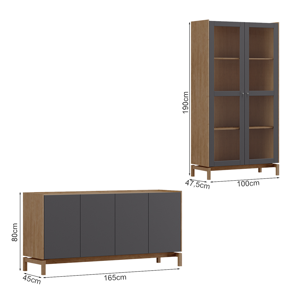 Cristaleira 2P Vidro Balcao Buffet 4P 1G Tauari Concret Milani Store