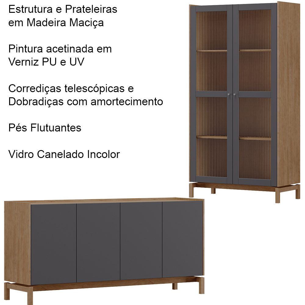 Cristaleira 2P Vidro Balcao Buffet 4P 1G Tauari Concret Milani Store
