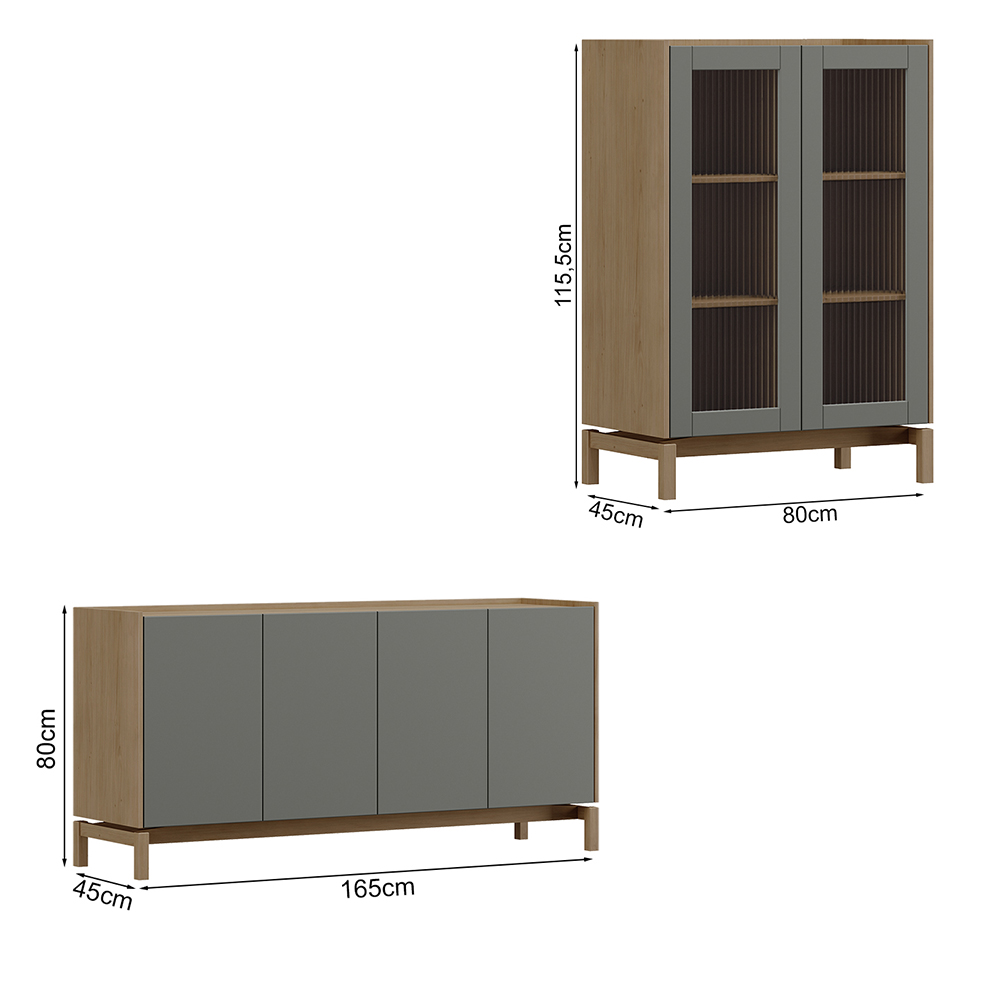 Cristaleira 2P Vidro Balcao Buffet 4P Oak Ferrolack Milani Store