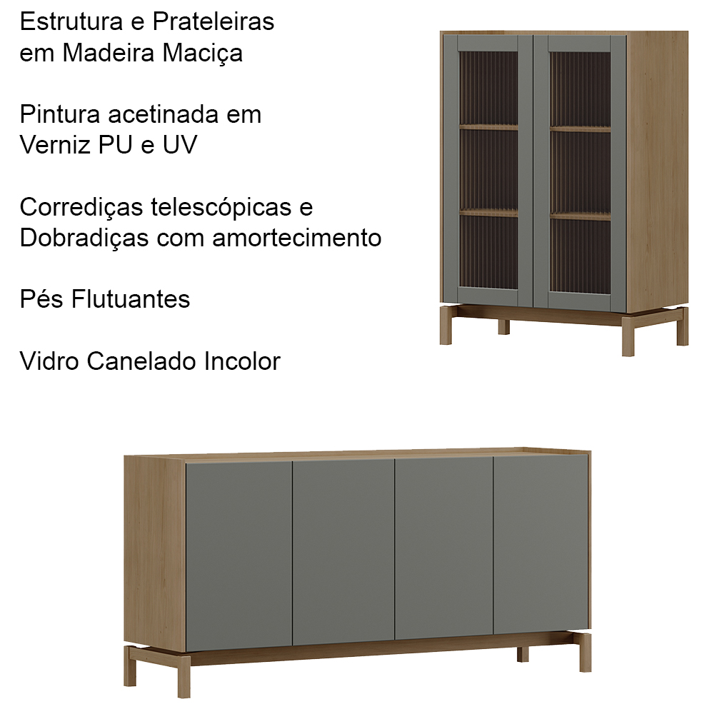 Cristaleira 2P Vidro Balcao Buffet 4P Oak Ferrolack Milani Store