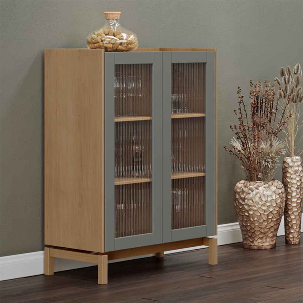 Cristaleira 2P Vidro Balcao Buffet 4P Oak Ferrolack Milani Store