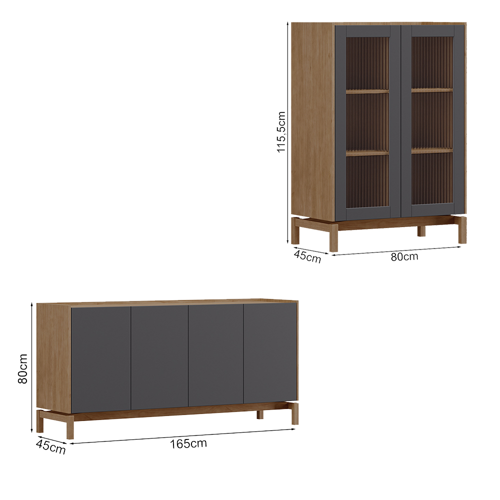 Cristaleira 2P Vidro Balcao Buffet 4P Tauari Concret Milani Store
