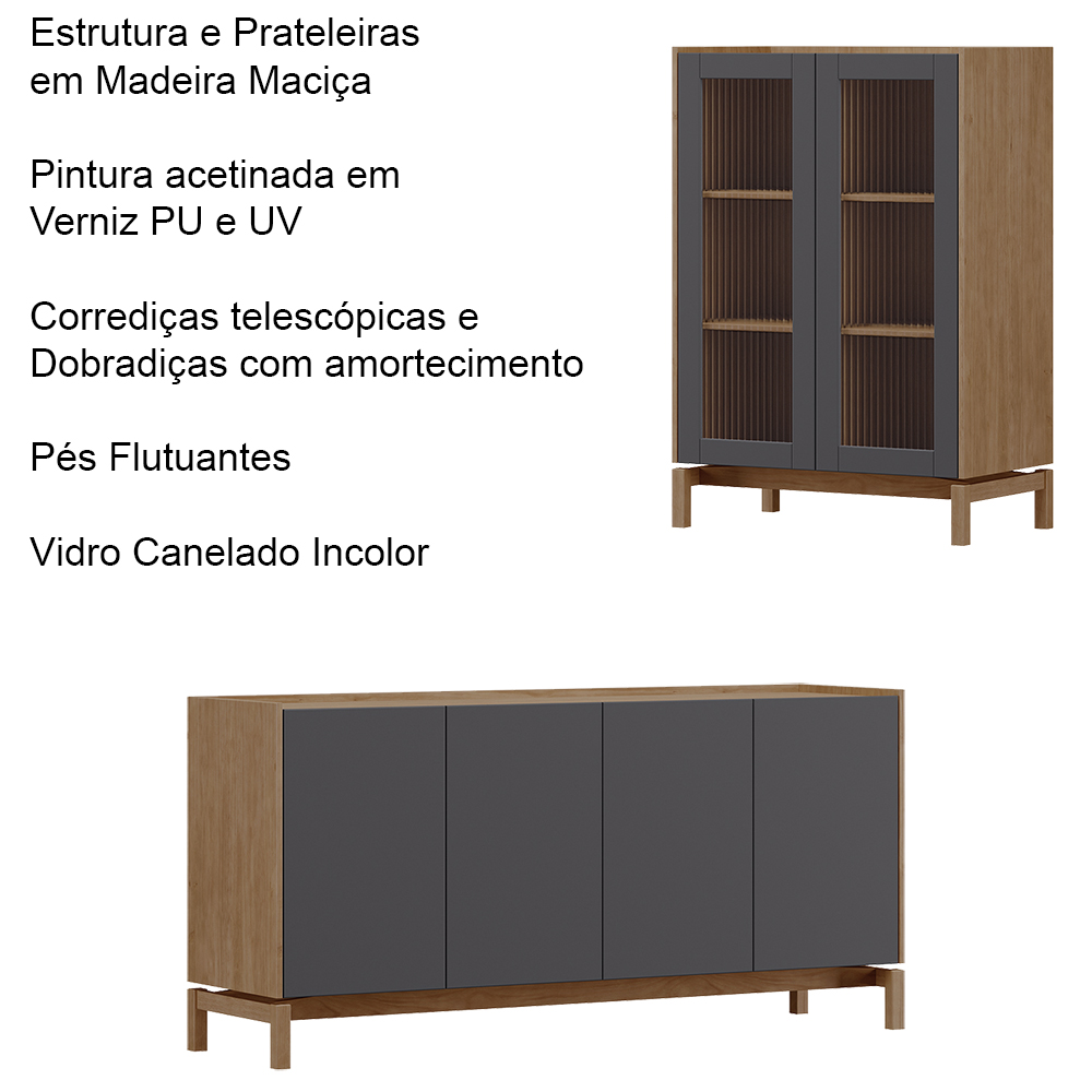 Cristaleira 2P Vidro Balcao Buffet 4P Tauari Concret Milani Store