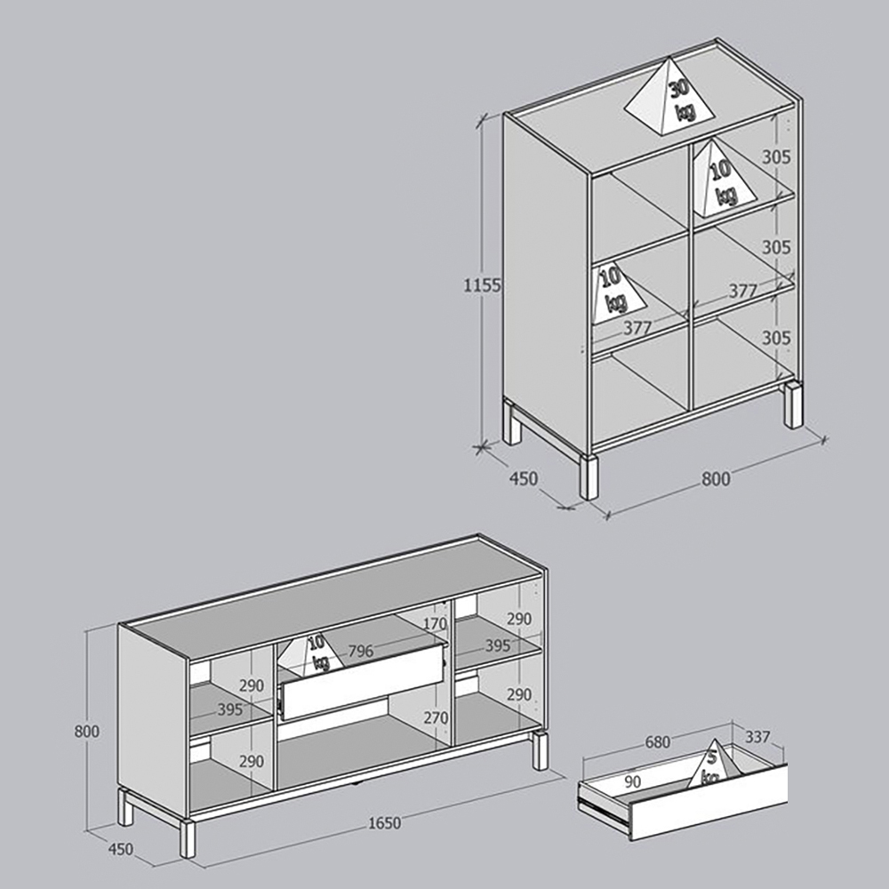 Cristaleira 2P Vidro Balcao Buffet 4P Tauari Concret Milani Store