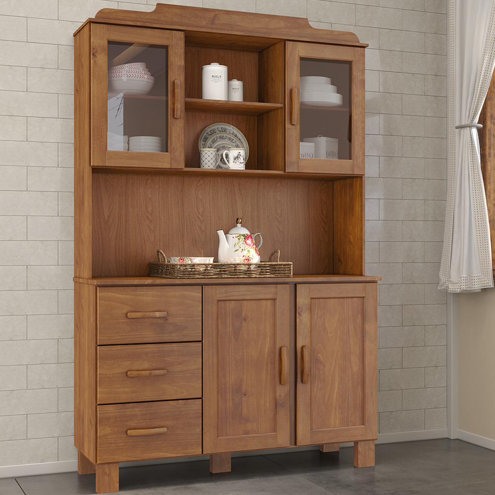 Cristaleira 4 Portas 3 Gavetas 122 cm 1289 Castanho Milani Store