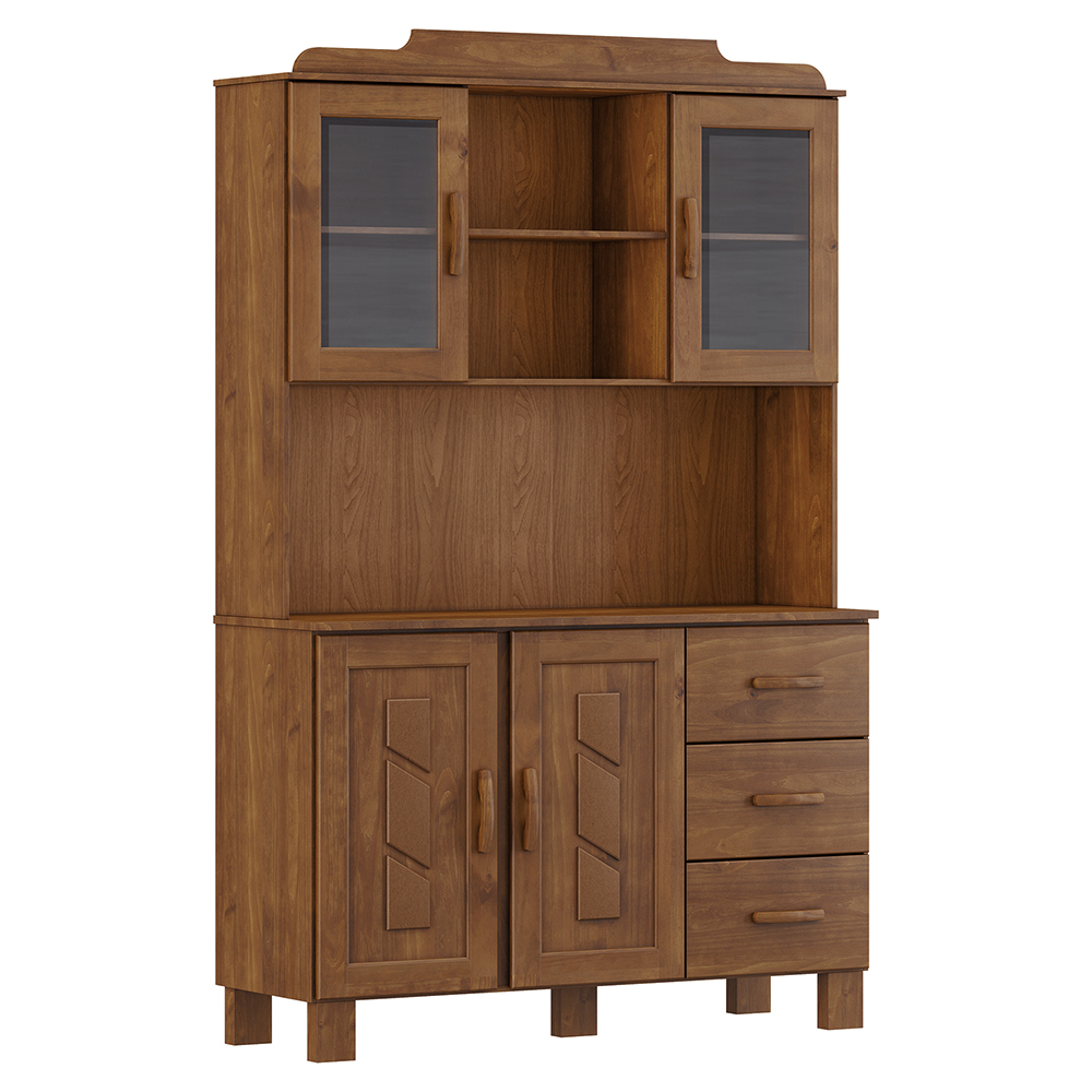 Cristaleira 4 Portas 3 Gavetas Com Aplique 122 cm 1279 Castanho Milani Store
