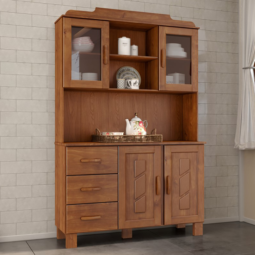 Cristaleira 4 Portas 3 Gavetas Com Aplique 122 cm 1279 Castanho Milani Store