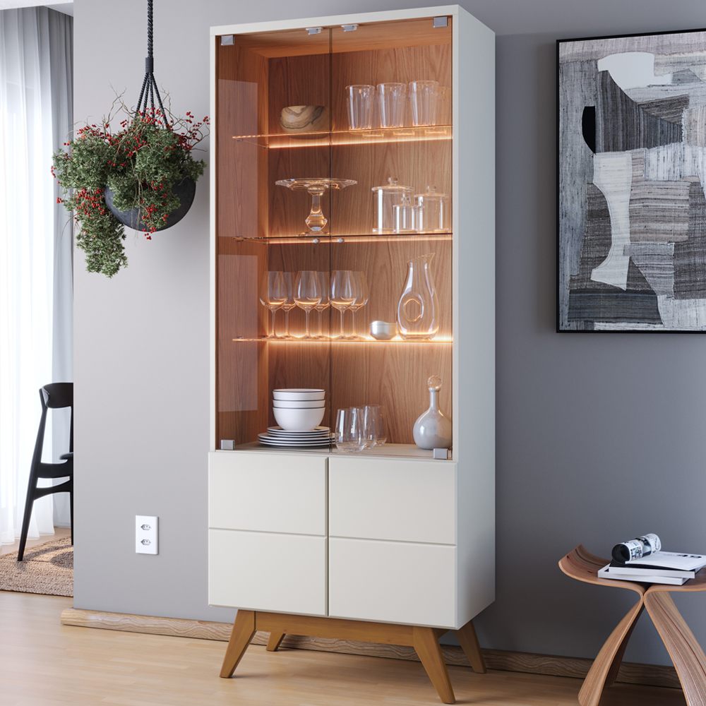 Cristaleira 4 Portas Noronha Off White Matte Freijo CLB