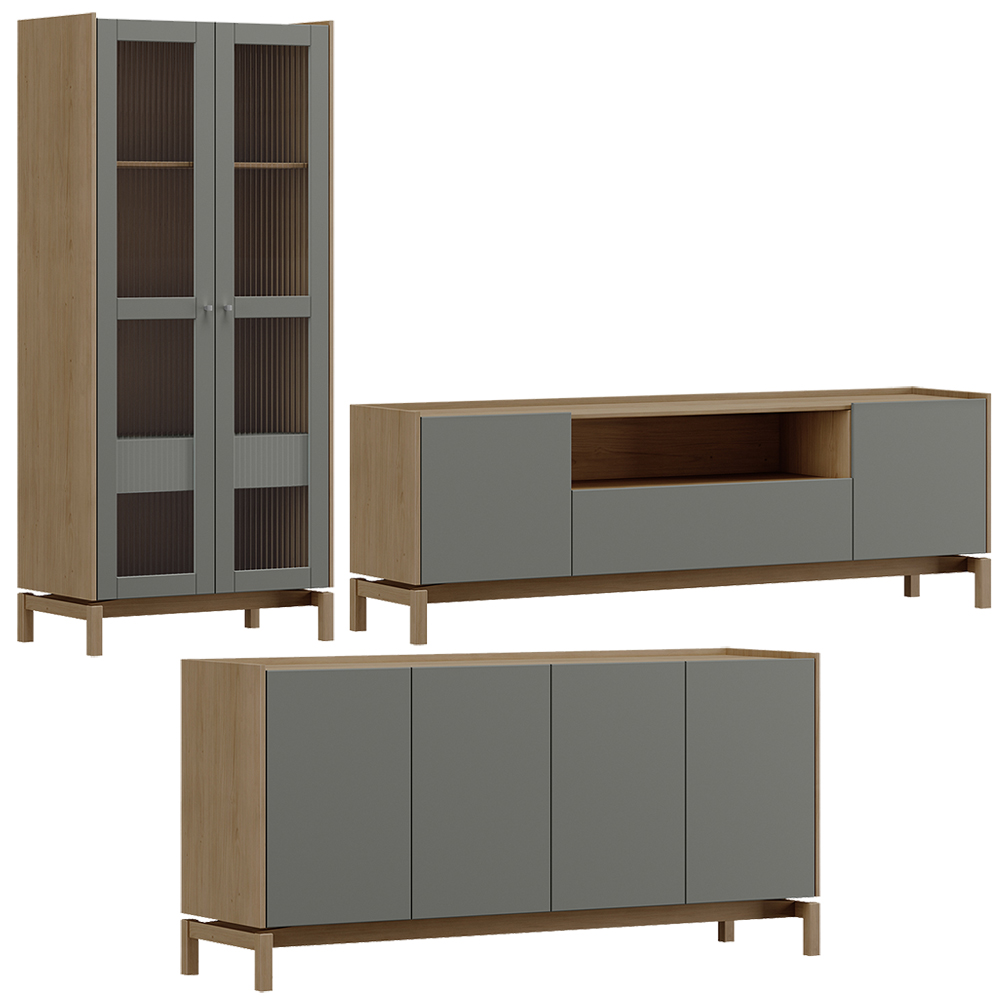 Cristaleira Balcao Buffet e Rack Sala de Estar Oak Ferrolack Milani Store