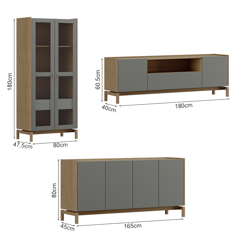 Cristaleira Balcao Buffet e Rack Sala de Estar Oak Ferrolack Milani Store